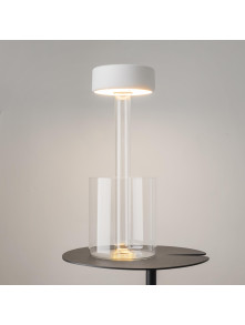 Minimalistyczna lampa stołowa AI Collaboration LED na baterie - szklana tuba transparentna, ściemniana