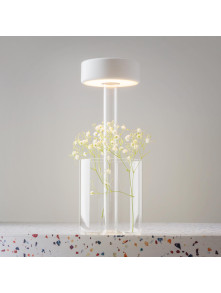 Minimalistyczna lampa stołowa AI Collaboration LED na baterie - szklana tuba transparentna, ściemniana