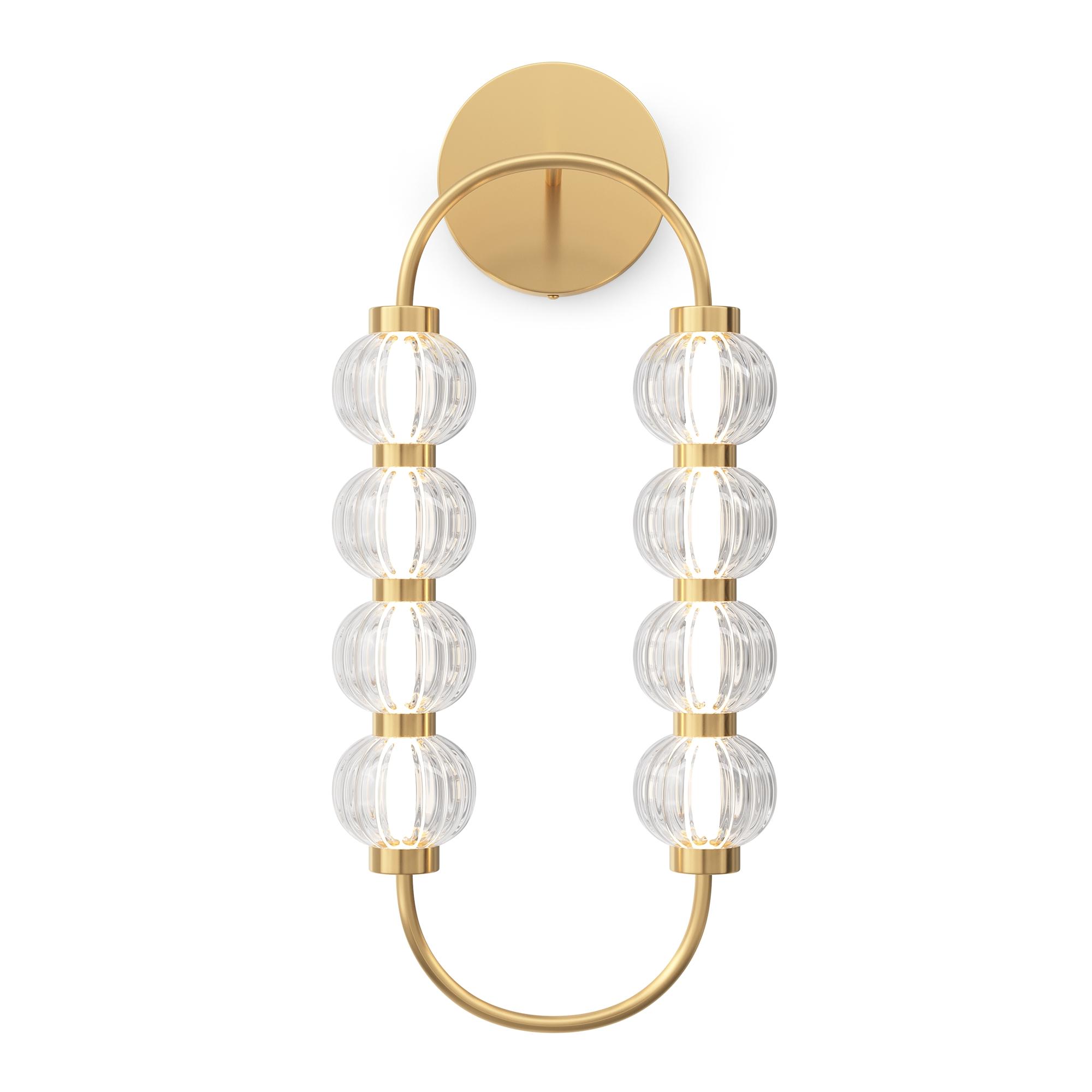 Złoty kinkiet glamour Amulet LED do salonu - ryflowane szklane kule 3000K