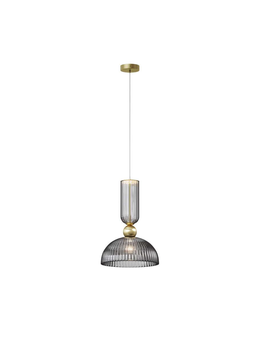 Złota lampa wisząca Antic LED do salonu - ryflowane szklane klosze