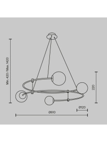 Nowoczesny złoty żyrandol Balance 61 cm do salonu - cztery szklane kule Nowoczesny złoty żyrandol Balance 61 cm do salonu - cztery szklane kule