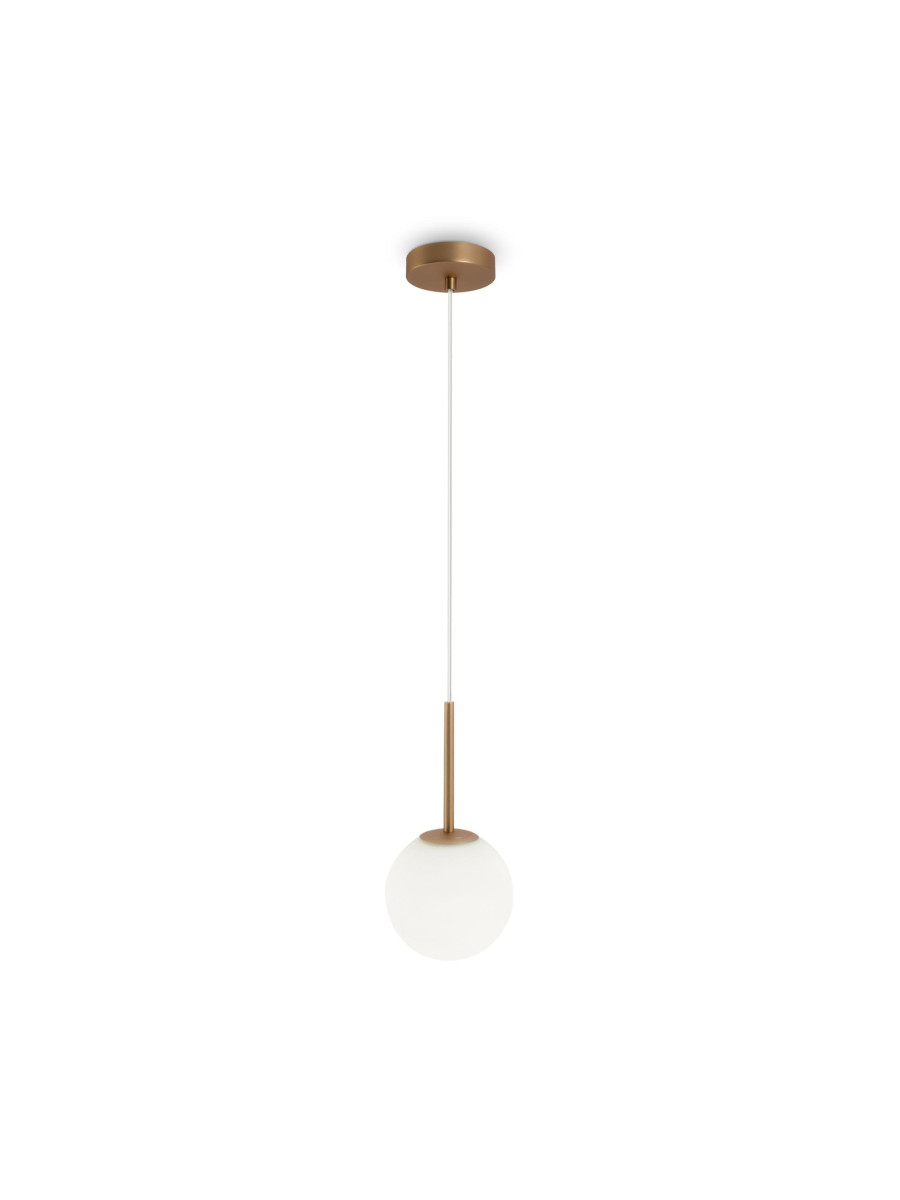 Lampa wisząca Basic form złota z mlecznobiałą szklaną kulą 15 cm