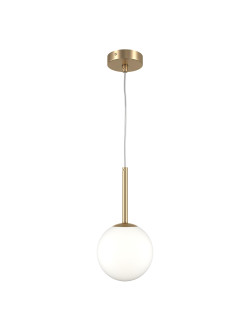 Lampa wisząca Basic form złota z mlecznobiałą szklaną kulą 15 cm