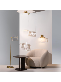Designerska mosiężna lampa podłogowa Cabaret LED - transparentny klosz szklany 3000K