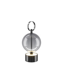 Designerska czarna lampka stołowa Double Moon LED - szklana kula z uchwytem, 3000K