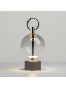 Designerska czarna lampka stołowa Double Moon LED - szklana kula z uchwytem, 3000K