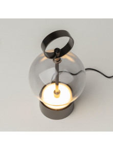 Designerska czarna lampka stołowa Double Moon LED - szklana kula z uchwytem, 3000K