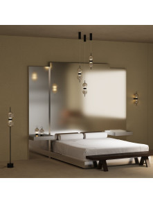 Designerska czarna lampka stołowa Double Moon LED - szklana kula z uchwytem, 3000K
