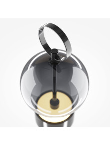 Designerska czarna lampka stołowa Double Moon LED - szklana kula z uchwytem, 3000K