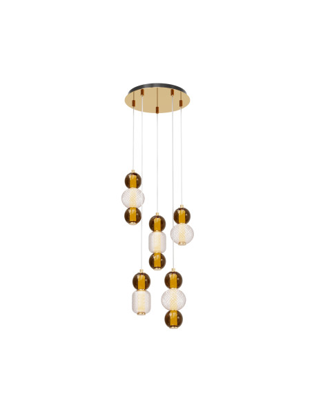 Żyrandol wiszący Drop LED 3000K - pięć szklanych zwisów w stylu glamour 9300 lm Żyrandol wiszący Drop LED 3000K - pięć szklanych zwisów w stylu glamour 9300 lm