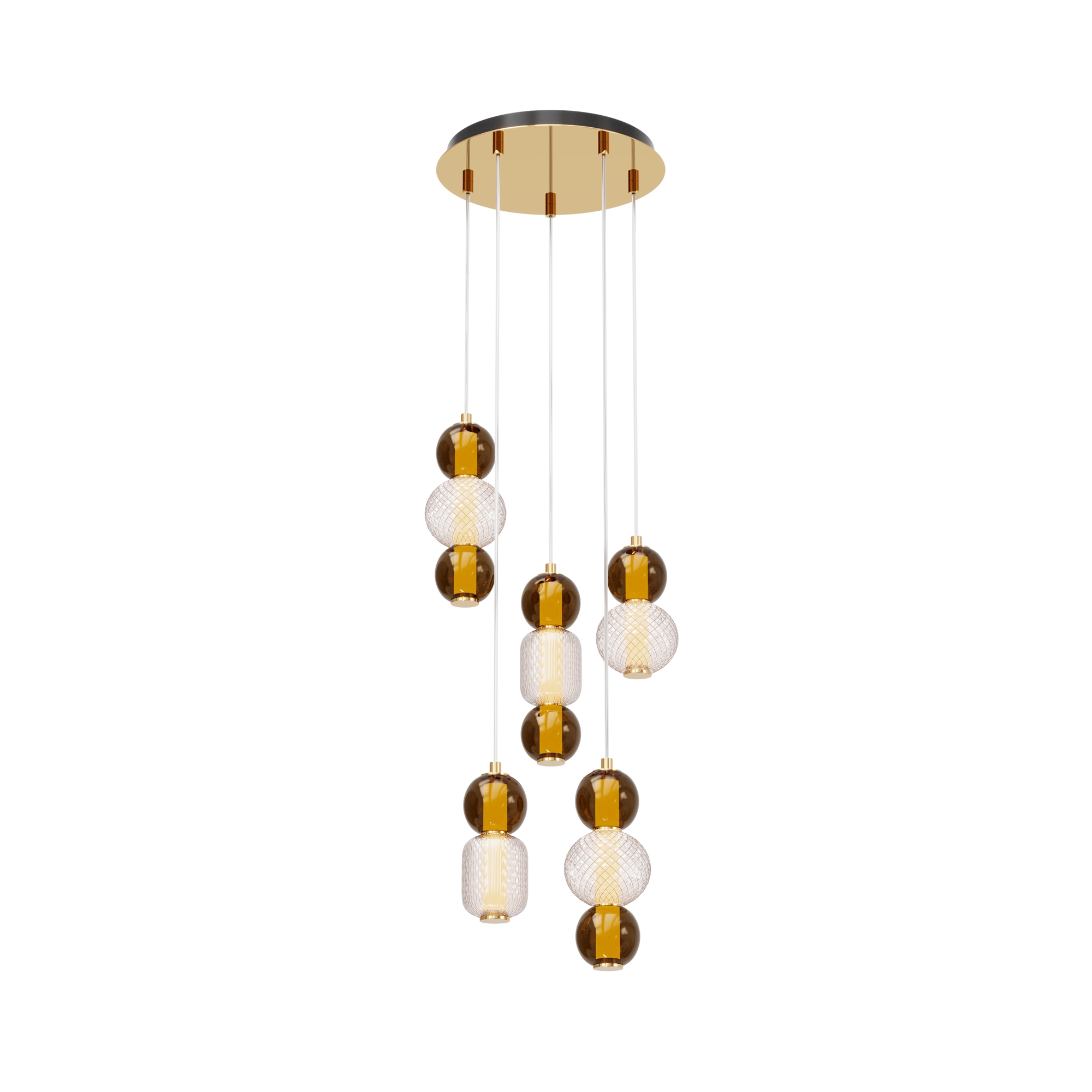 Żyrandol wiszący Drop LED 3000K - pięć szklanych zwisów w stylu glamour 9300 lm