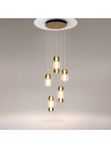 Żyrandol wiszący Drop LED 3000K - pięć szklanych zwisów w stylu glamour 9300 lm Żyrandol wiszący Drop LED 3000K - pięć szklanych zwisów w stylu glamour 9300 lm