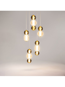 Żyrandol wiszący Drop LED 3000K - pięć szklanych zwisów w stylu glamour 9300 lm