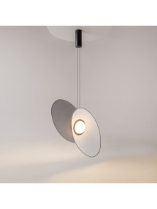 Designerska lampa wisząca Evolution LED 3000K - dwa asymetryczne dyski i kula 400lm Designerska lampa wisząca Evolution LED 3000K - dwa asymetryczne dyski i kula 400lm
