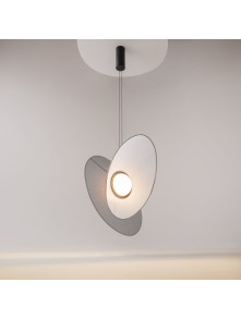 Designerska lampa wisząca Evolution LED 3000K - dwa asymetryczne dyski i kula 400lm Designerska lampa wisząca Evolution LED 3000K - dwa asymetryczne dyski i kula 400lm