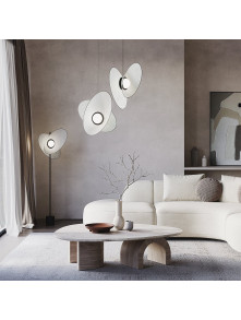 Designerska lampa wisząca Evolution LED 3000K - dwa asymetryczne dyski i kula 400lm Designerska lampa wisząca Evolution LED 3000K - dwa asymetryczne dyski i kula 400lm