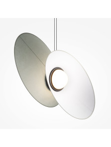 Designerska lampa wisząca Evolution LED 3000K - dwa asymetryczne dyski i kula 400lm Designerska lampa wisząca Evolution LED 3000K - dwa asymetryczne dyski i kula 400lm