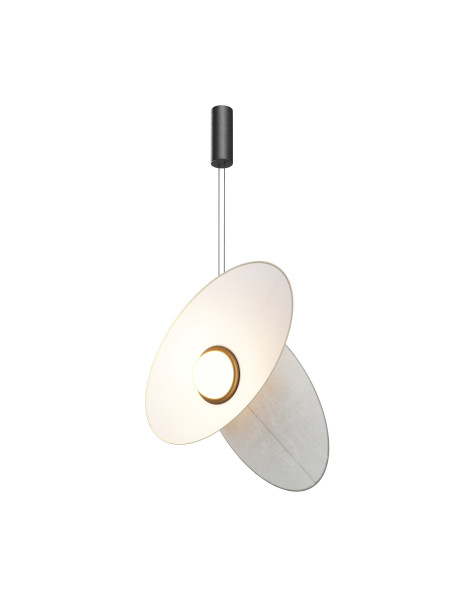 Designerska lampa wisząca Evolution LED 3000K - dwa asymetryczne dyski i kula 500lm Designerska lampa wisząca Evolution LED 3000K - dwa asymetryczne dyski i kula 500lm