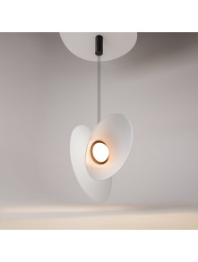 Designerska lampa wisząca Evolution LED 3000K - dwa asymetryczne dyski i kula 500lm Designerska lampa wisząca Evolution LED 3000K - dwa asymetryczne dyski i kula 500lm