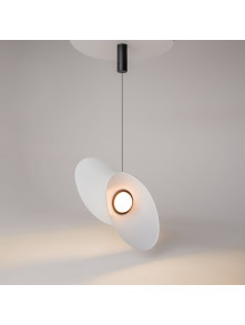 Designerska lampa wisząca Evolution LED 3000K - dwa asymetryczne dyski i kula 500lm Designerska lampa wisząca Evolution LED 3000K - dwa asymetryczne dyski i kula 500lm