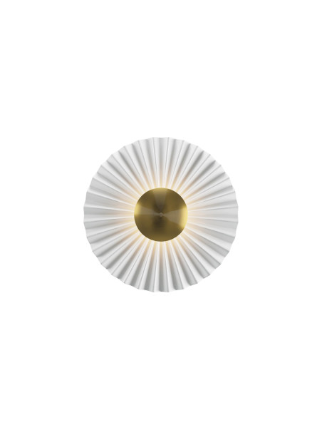 Kinkiet LED Fiore do salonu w bieli i mosiądzu - plisowana rozeta 30 cm, 3000K Kinkiet LED Fiore do salonu w bieli i mosiądzu - plisowana rozeta 30 cm, 3000K