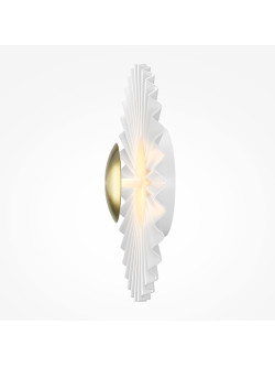 Kinkiet LED Fiore do salonu w bieli i mosiądzu - plisowana rozeta 30 cm, 3000K