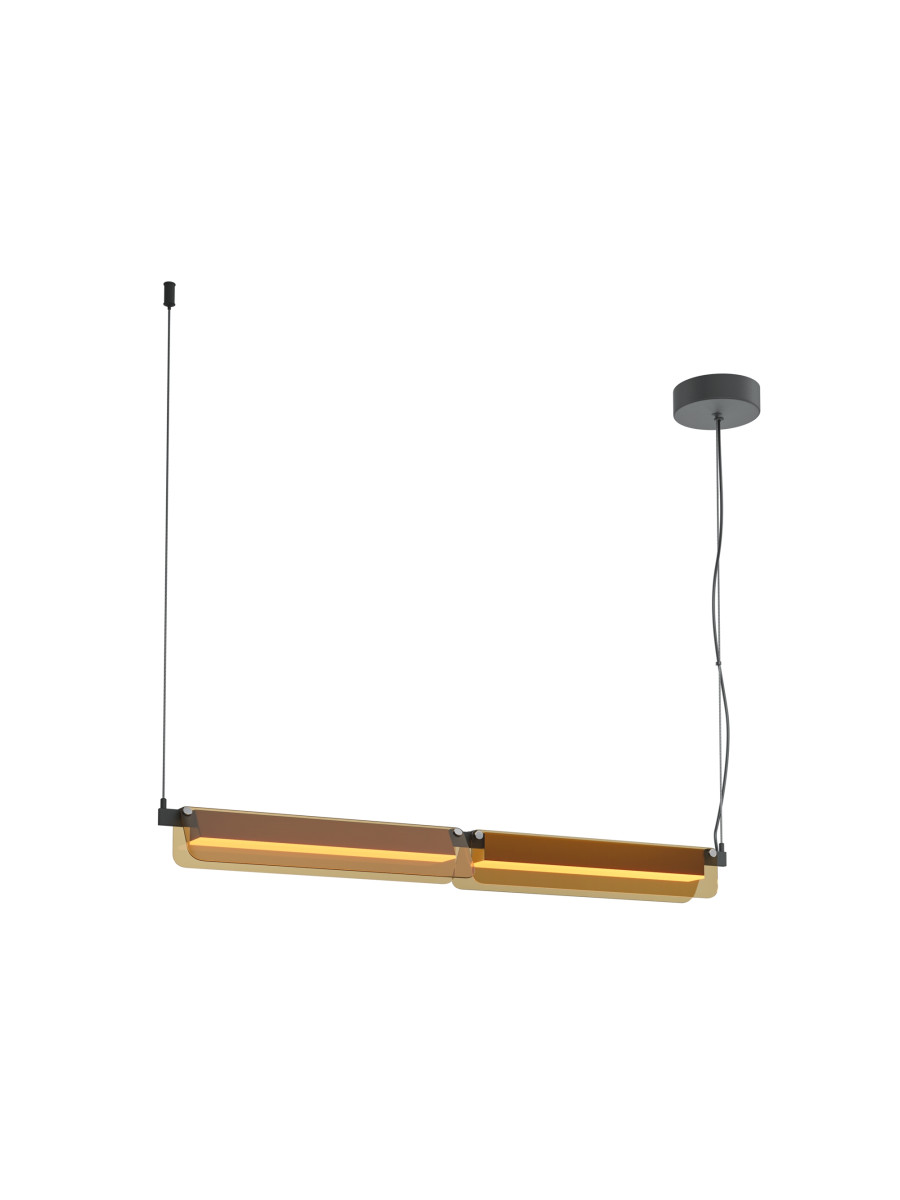 Lampa wisząca Flat LED nad wyspę - dwa bursztynowe szklane panele, 3000K, 2480 lm
