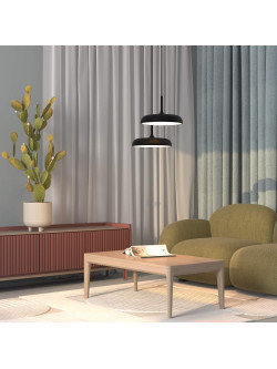 Minimalistyczna czarna lampa wisząca Gerhard LED - płaski dysk z dyfuzorem 3000K 1200 lm