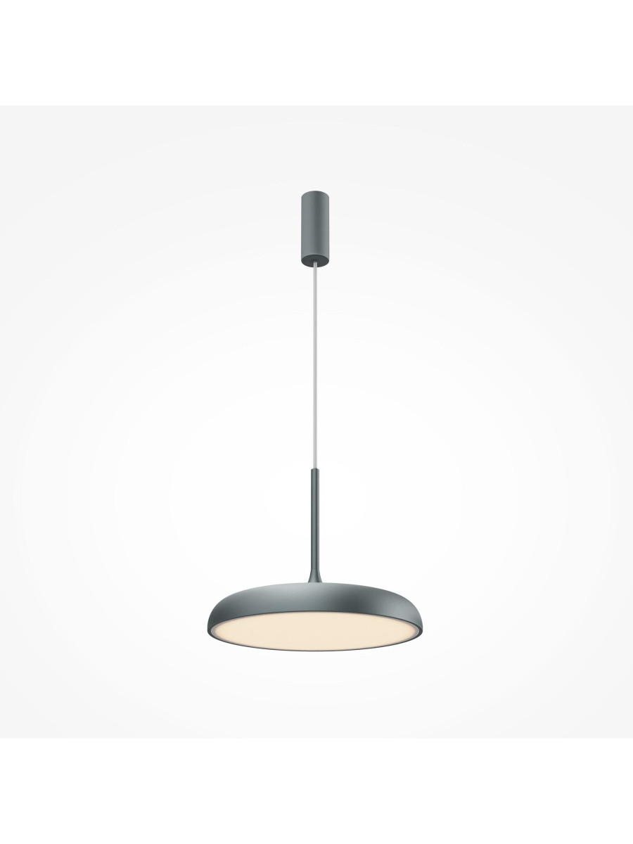 Minimalistyczna szara lampa wisząca Gerhard LED 3000K - płaski metalowy klosz dyskowy 1400 lm