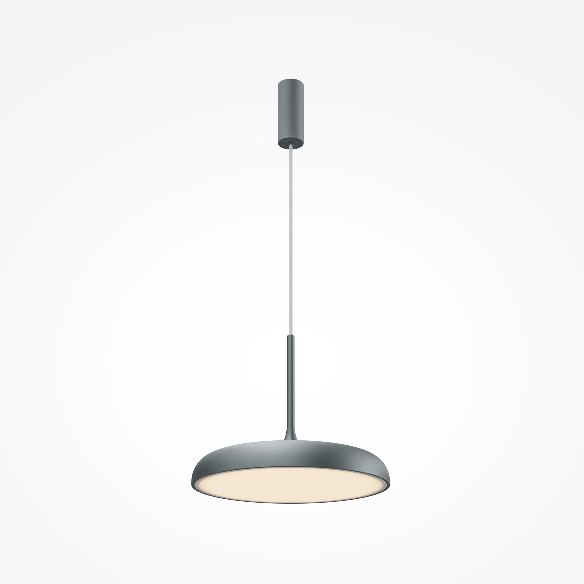 Minimalistyczna szara lampa wisząca Gerhard LED 3000K - płaski metalowy klosz dyskowy 1400 lm