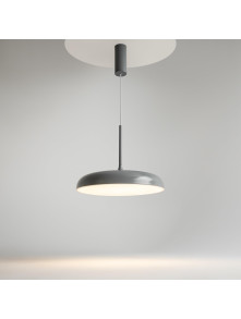 Minimalistyczna szara lampa wisząca Gerhard LED 3000K - płaski metalowy klosz dyskowy 1400 lm Minimalistyczna szara lampa wisząca Gerhard LED 3000K - płaski metalowy klosz dyskowy 1400 lm