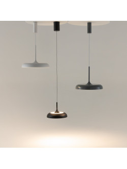 Minimalistyczna szara lampa wisząca Gerhard LED 3000K - płaski metalowy klosz dyskowy 1400 lm