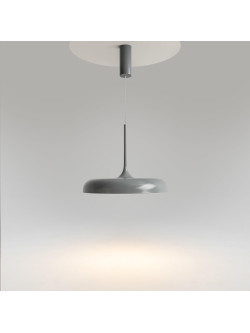 Minimalistyczna szara lampa wisząca Gerhard LED 3000K - płaski metalowy klosz dyskowy 1400 lm