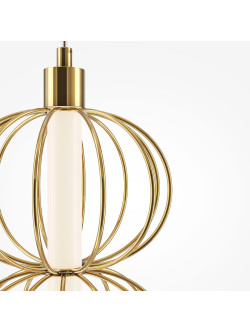 Złoty żyrandol wiszący Golden Cage LED do wysokich wnętrz - ażurowe kule-klatki 3000K