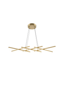 Nowoczesny żyrandol wiszący Halo LED w kolorze mosiądzu - geometryczne ramiona krzyżowe CCT 3000/4000K