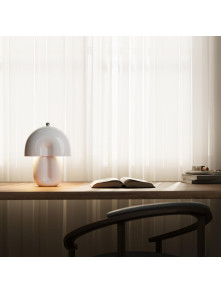 Biała ceramiczna lampa stołowa Hope LED - kopułowy klosz w stylu retro 70s, 3000K