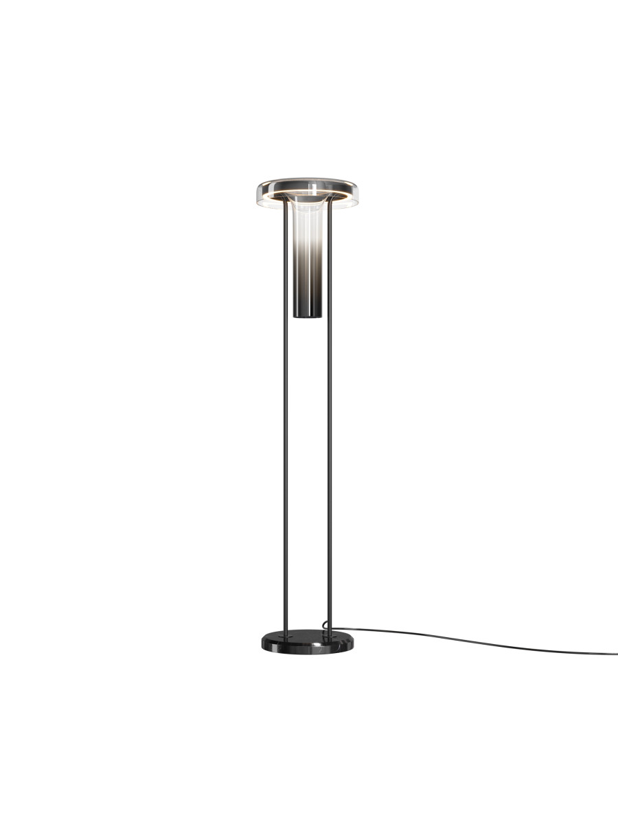 Designerska lampa podłogowa Ikebana LED do salonu - szklany pierścień z gradientem, 3000K
