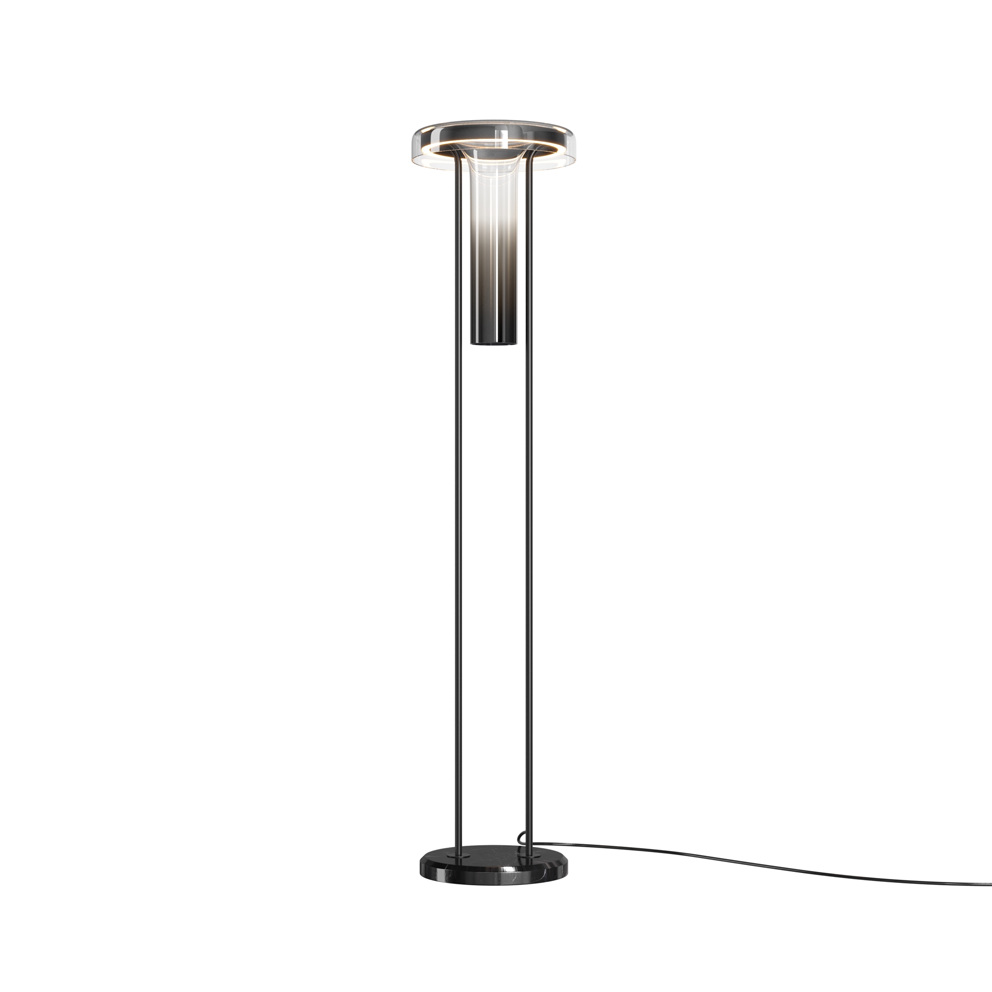 Designerska lampa podłogowa Ikebana LED do salonu - szklany pierścień z gradientem, 3000K