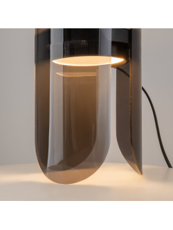 Designerska czarna lampa stołowa Insight LED - dymione panele jak płatki kwiatu, 3000K