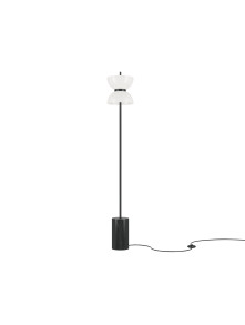 Lampa podłogowa Kyoto LED 3000K - podwójny mleczny szklany klosz klepsydra, czarna