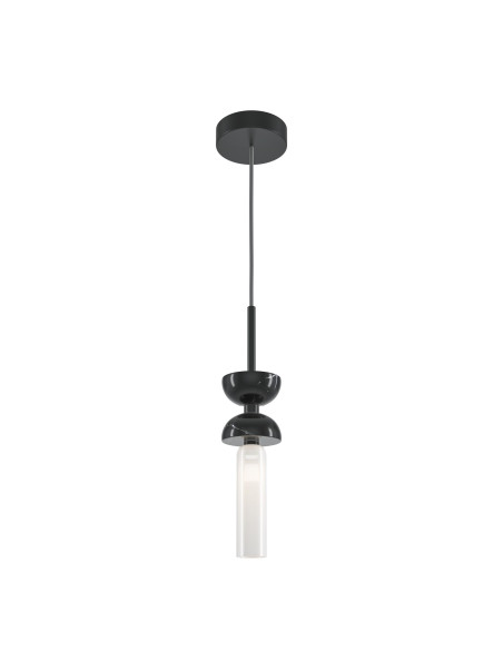 Lampa wisząca Kyoto LED 3000K czarna - mlecznobiały szklany klosz tuba
