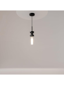 Lampa wisząca Kyoto LED 3000K czarna - mlecznobiały szklany klosz tuba