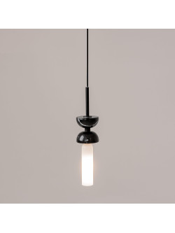 Lampa wisząca Kyoto LED 3000K czarna - mlecznobiały szklany klosz tuba