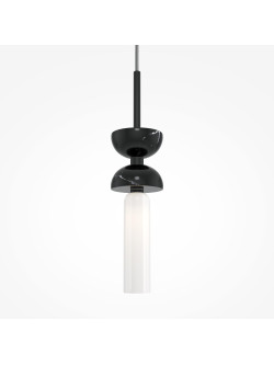 Lampa wisząca Kyoto LED 3000K czarna - mlecznobiały szklany klosz tuba