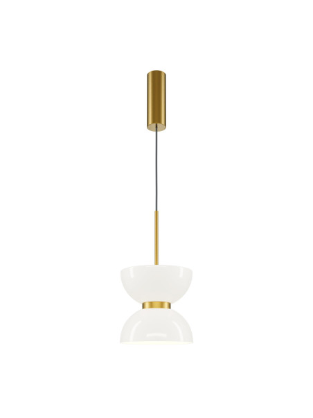 Złota lampa wisząca Kyoto LED 3000K - klepsydra z białego szkła Złota lampa wisząca Kyoto LED 3000K - klepsydra z białego szkła