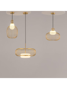 Złota lampa wisząca Levitation LED 3000K - ażurowy klosz z metalowych prętów Złota lampa wisząca Levitation LED 3000K - ażurowy klosz z metalowych prętów