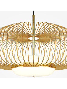 Złota lampa wisząca Levitation LED 3000K - ażurowy klosz z metalowych prętów Złota lampa wisząca Levitation LED 3000K - ażurowy klosz z metalowych prętów