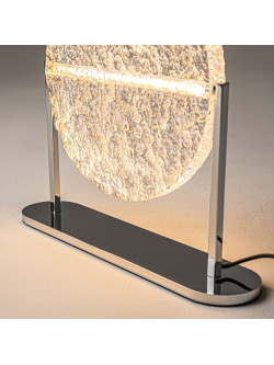 Designerska lampa stołowa Mangata LED do salonu - lodowy szklany dysk w chromie 3000K