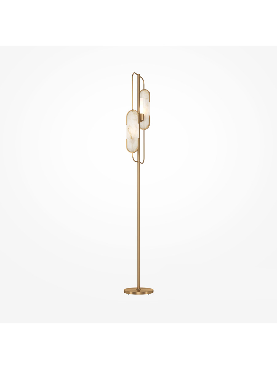 Lampa podłogowa Marmo do salonu w kolorze satynowego złota - kamienne panele 2xG9, art deco