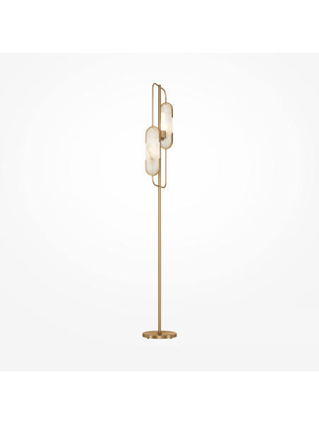 Lampa podłogowa Marmo do salonu w kolorze satynowego złota - kamienne panele 2xG9, art deco